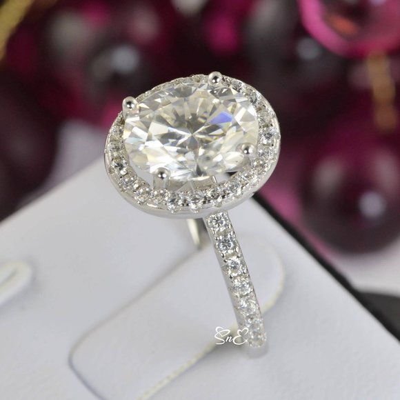 CERTIFIED 4.9 CTW. HALO OVAL CUT MOISSANITE DIAMOND RING 8 - Picture 3 of 5